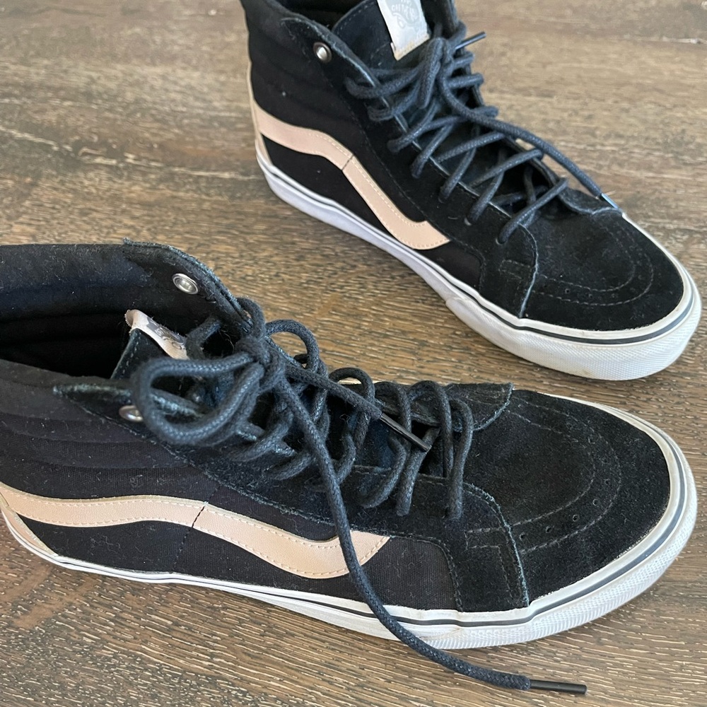 Vans Black and Cream High-Top Sneakers